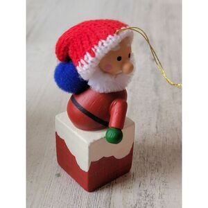 Santa Claus chimney present wooden ornament Xmas decor